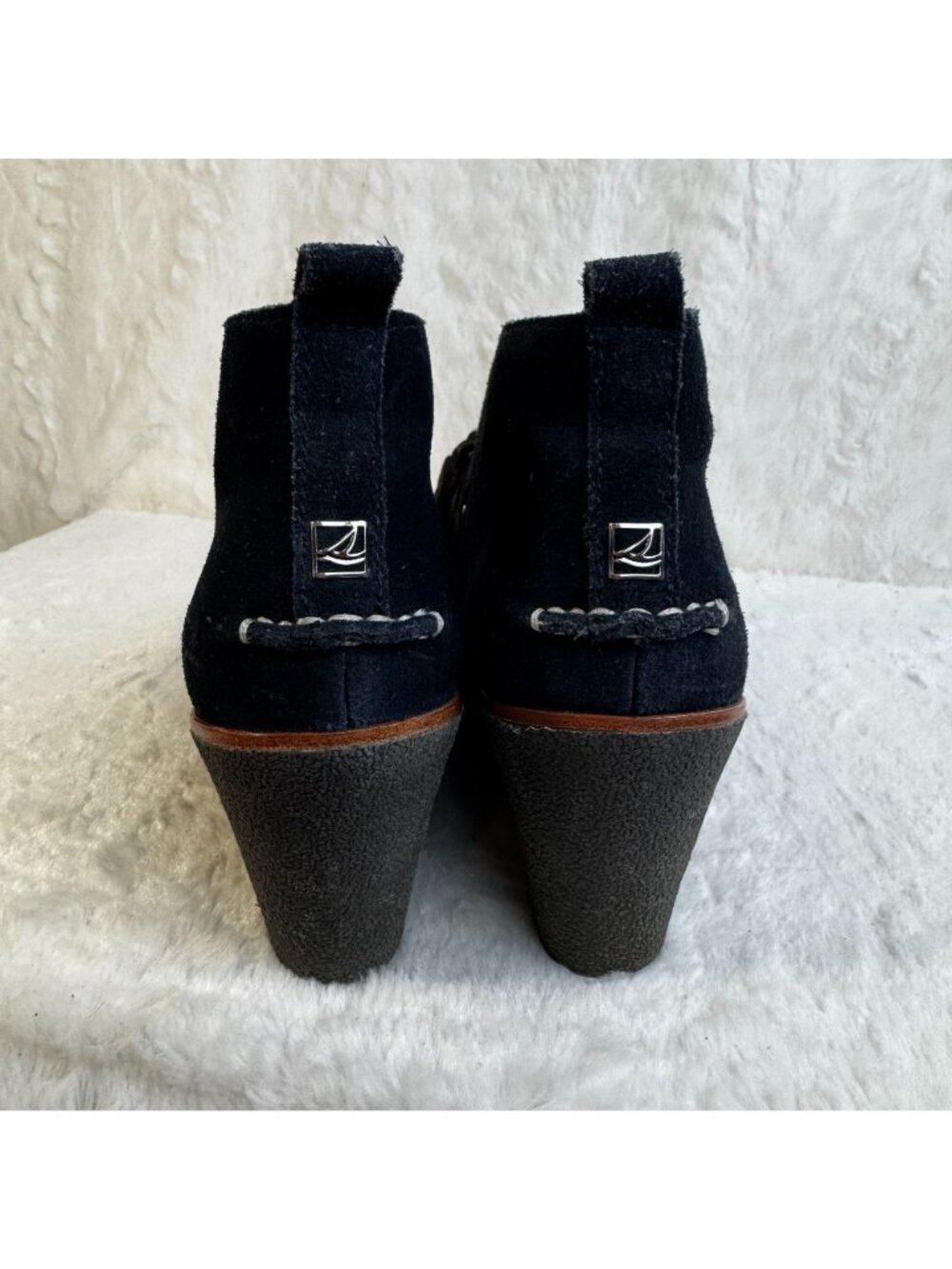 Sperry Top Sider Boots Womens 7 M Harlow Wedge Booties Black Leather 9103037 - Picture 5 of 9
